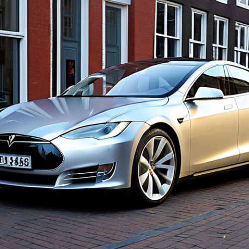 Home 11 **
"Sleek, minimalist Tesla Model S parked in front of modern architecture in Amsterdam. The car should be silver or grey, reflecting the clean lines of the buildings. Focus on the car's aerodynamic design and futuristic appearance. Evening light, with reflections on the car's surface."
**